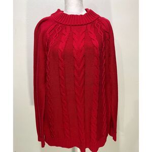 Talbots Chunky cable net sweater crewneck red cotton festive winter women's L